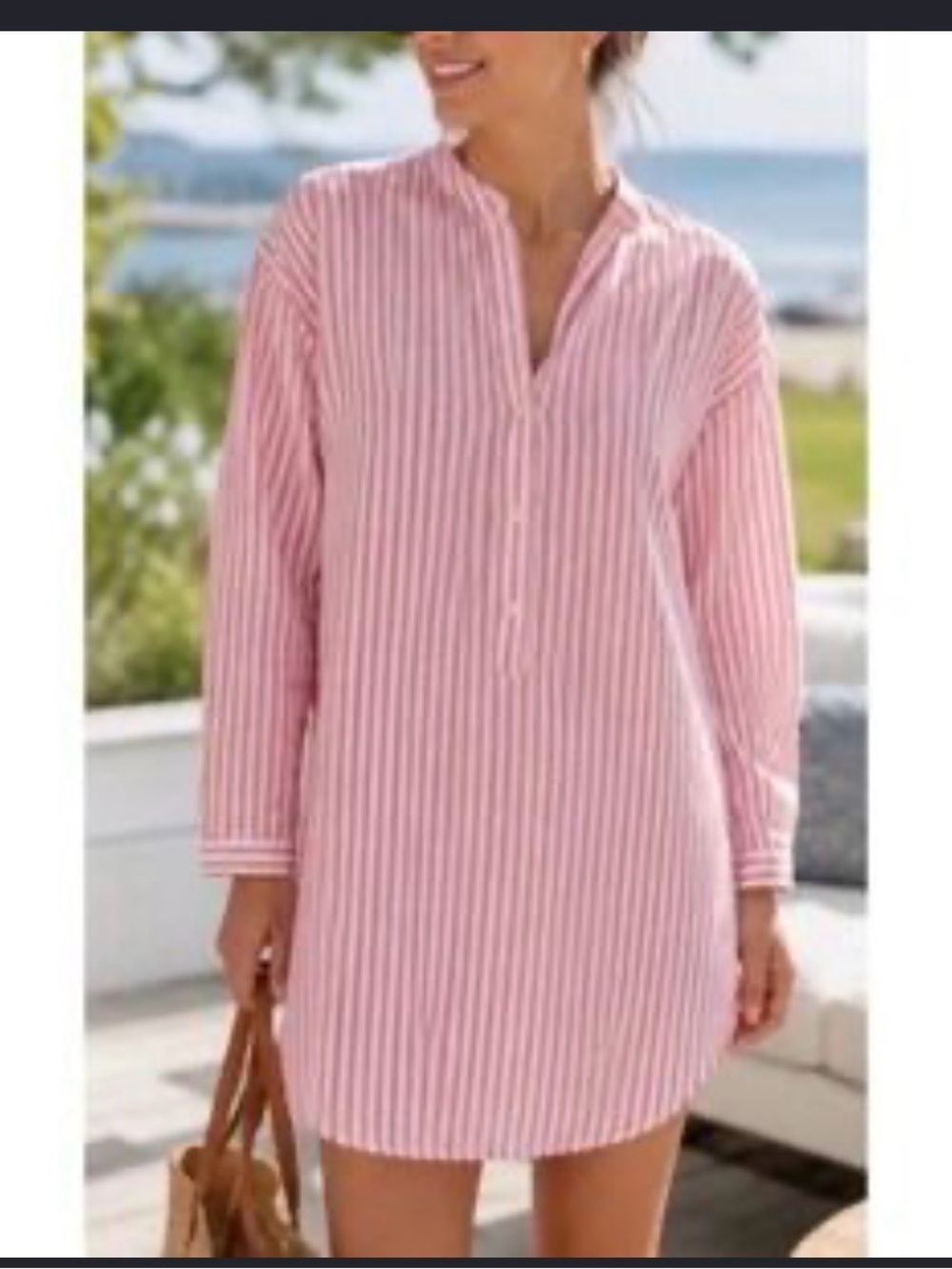 Women's Pink Striped Shirt Dress - Casual Tunic Dress